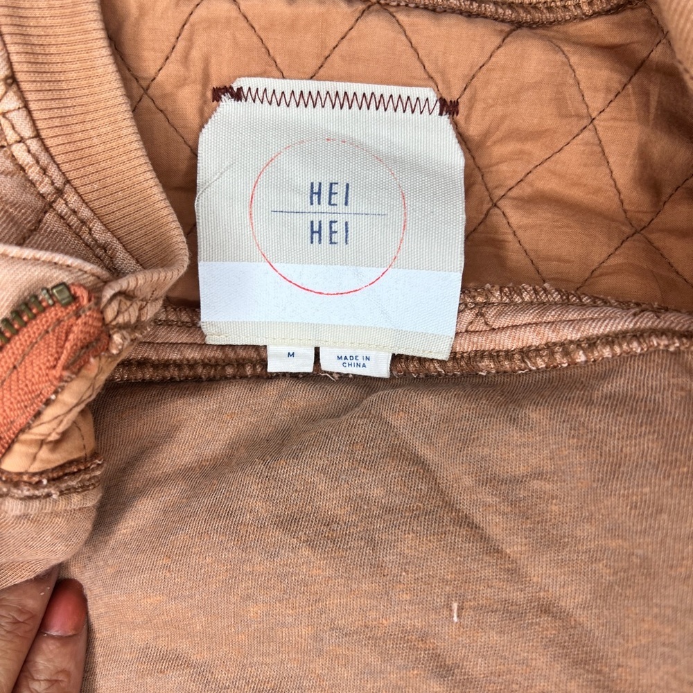 Anthropologie Hei Hei Itinerary Bomber Jacket Women's M peach Linen Blend Quilt - Picture 5 of 7